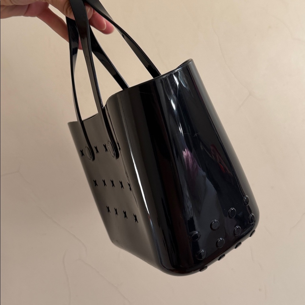 Jelly Rubberized Latex Black Mini Tote Bag beach balenciaga CELINE style - Picture 3 of 5